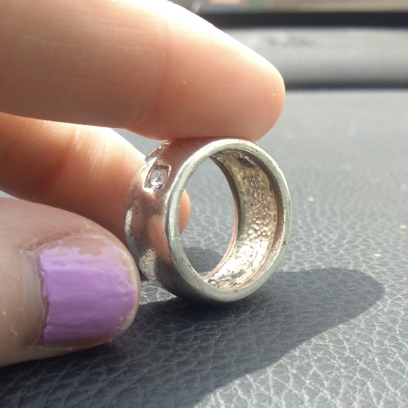 Tiffany Style Silver Band Chunky Ring Wide with Crystal Accents Size 9.5 Vintage - Picture 5 of 8